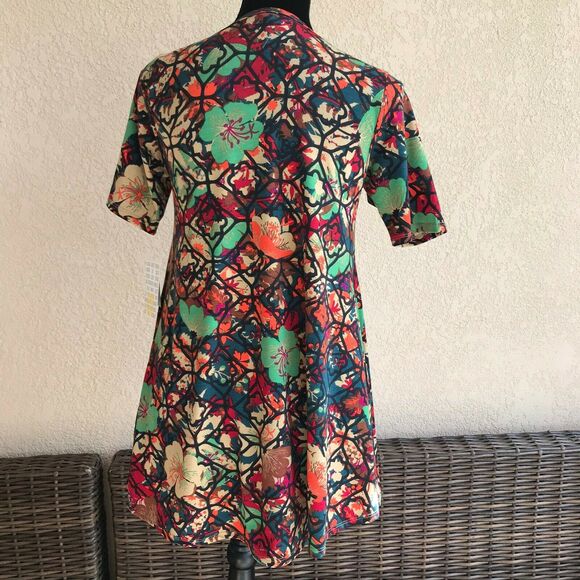 LuLaRoe Womens Perfect T Size XXS Floral Teal Emerald Tan Brown Fall Top NEW - Picture 2 of 5